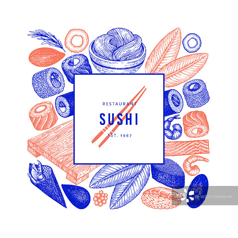 手绘寿司日式料理设计模板图片素材