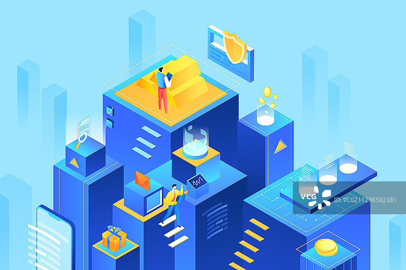 卡通2.5D等距微立体互联网金融商务房地产科技办公矢量插画图片素材