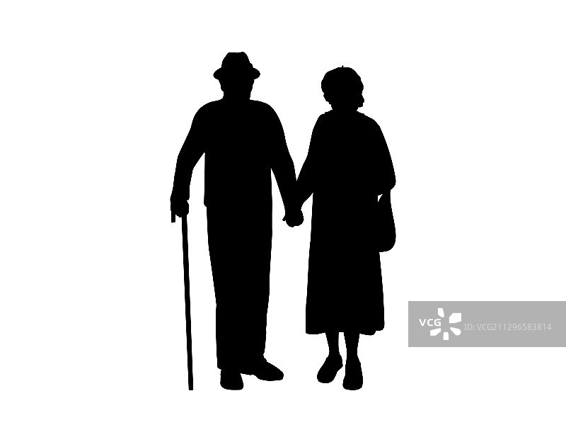 祖父母手牵手剪影图片素材