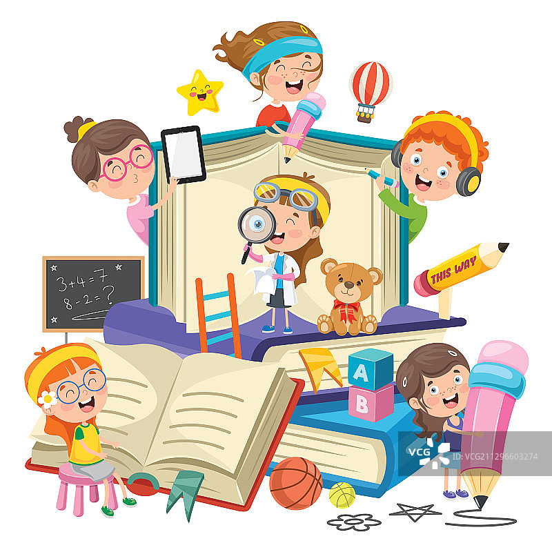 孩子们和书本图片素材