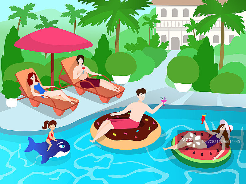 家人朋友的游泳池派对图片素材