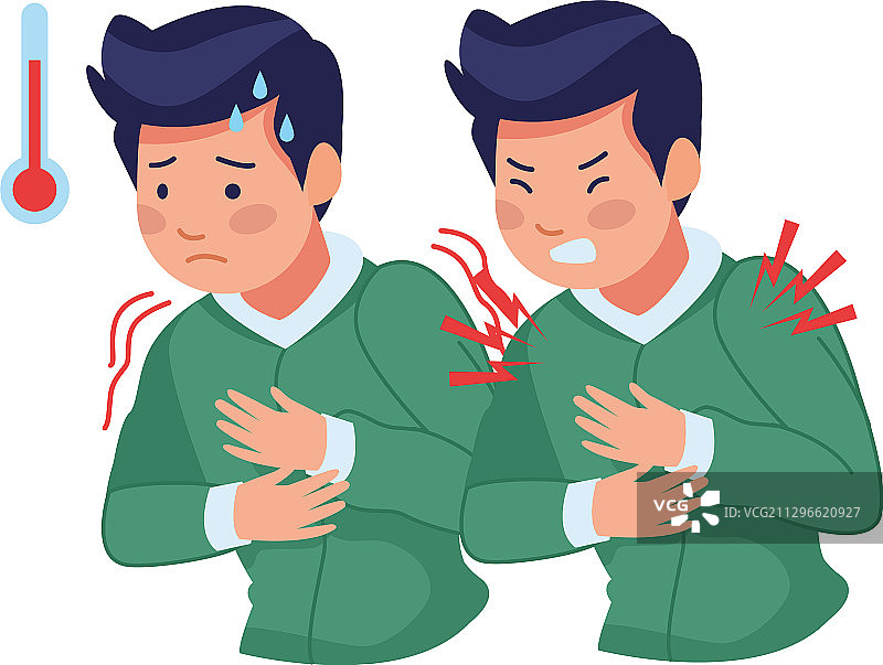 男性感染新冠发烧胸痛图片素材