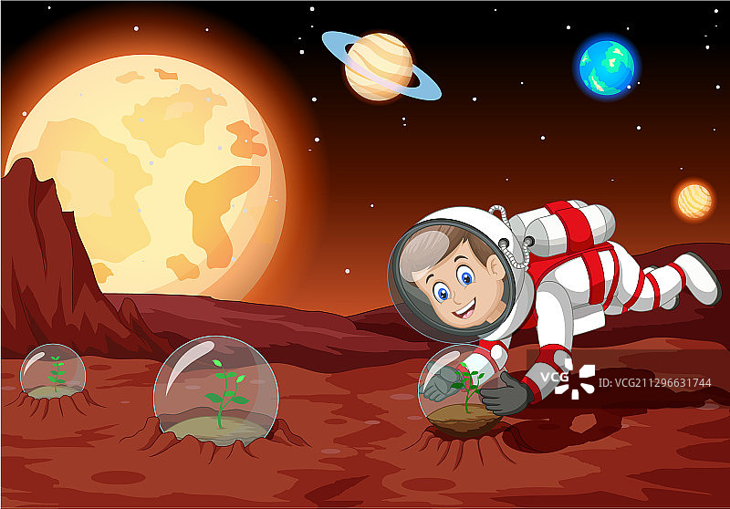 宇航员在火星表面种植图片素材
