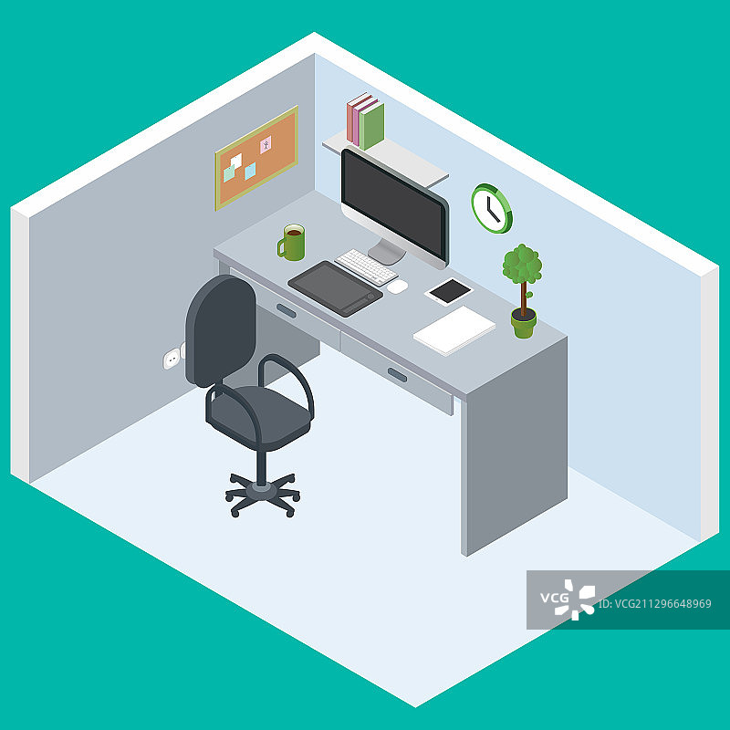 2.5D扁平设计办公室工作区图片素材