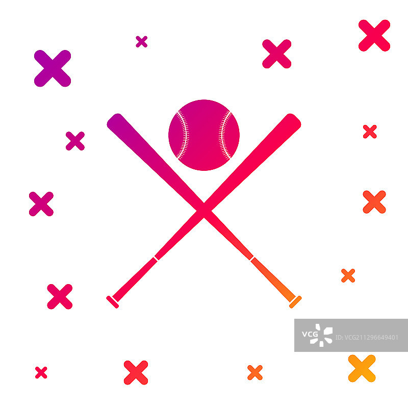 彩色棒球棍和棒球交叉图标图片素材