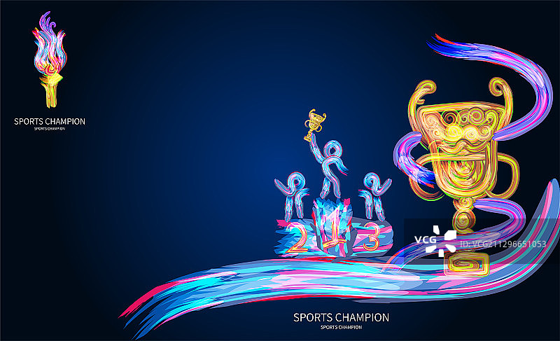 冠军运动员在奖台上高举奖杯插画图片素材