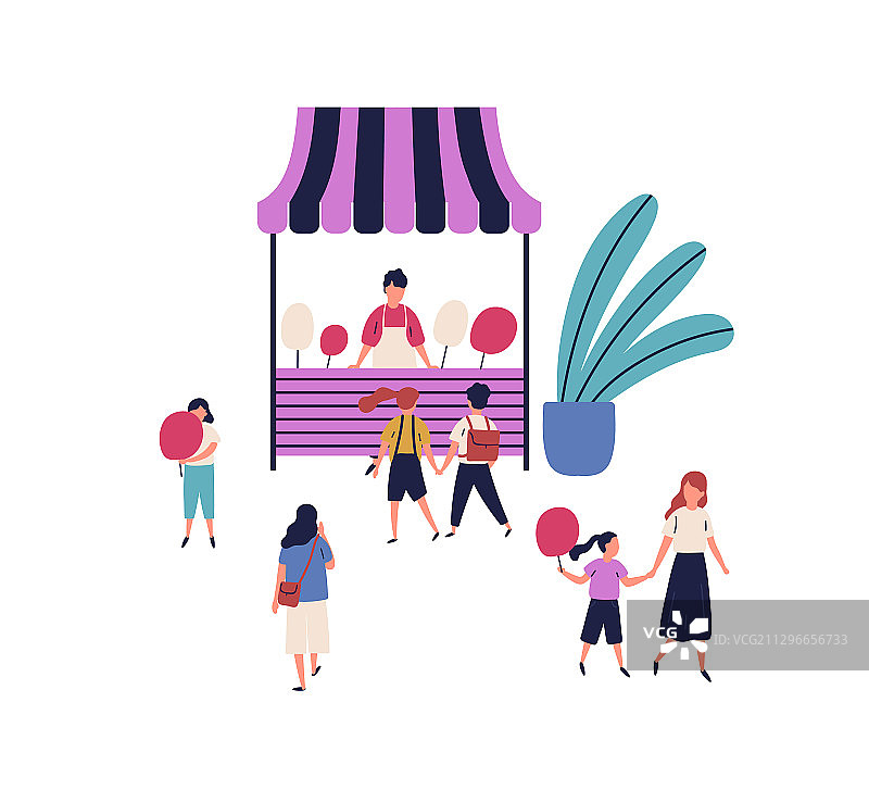 卡通卖主街有个棉花糖摊图片素材