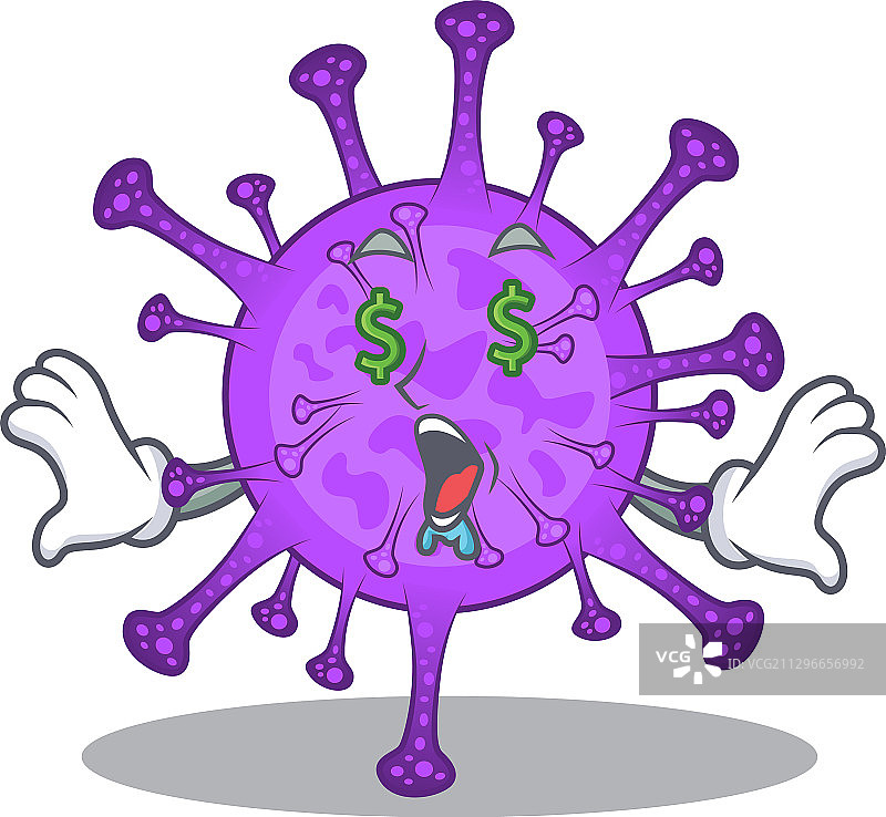 带有金钱眼罩的富裕牛冠状病毒吉祥物图片素材
