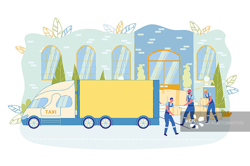 工人团队在卡车后部装载箱子banner图片素材