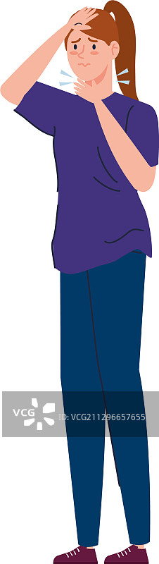 嗓子疼的生病女人得了新冠肺炎图片素材