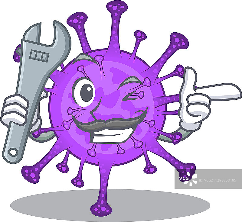 戴着口罩的奶牛机械师卡通形象图片素材