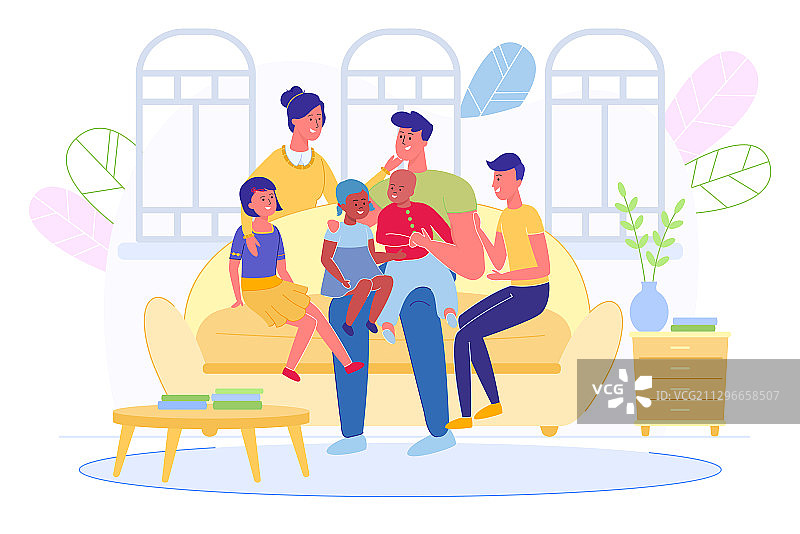 快乐的多元文化大家庭和孩子们图片素材