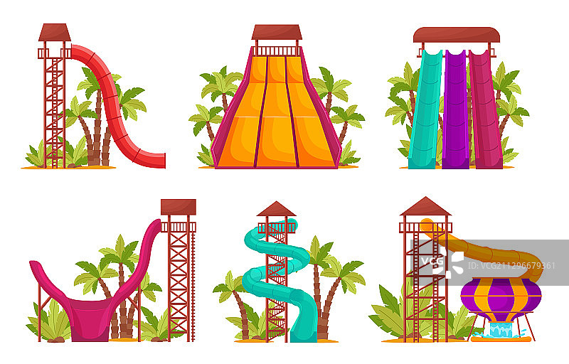 彩色水滑梯和管道水上乐园素材图片素材