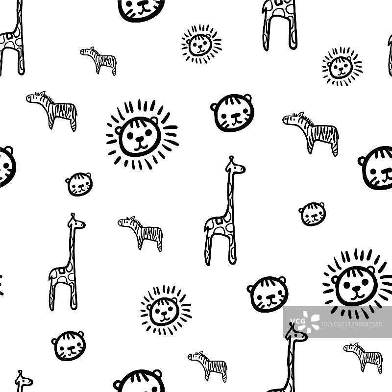 涂鸦非洲动物无缝图案图片素材