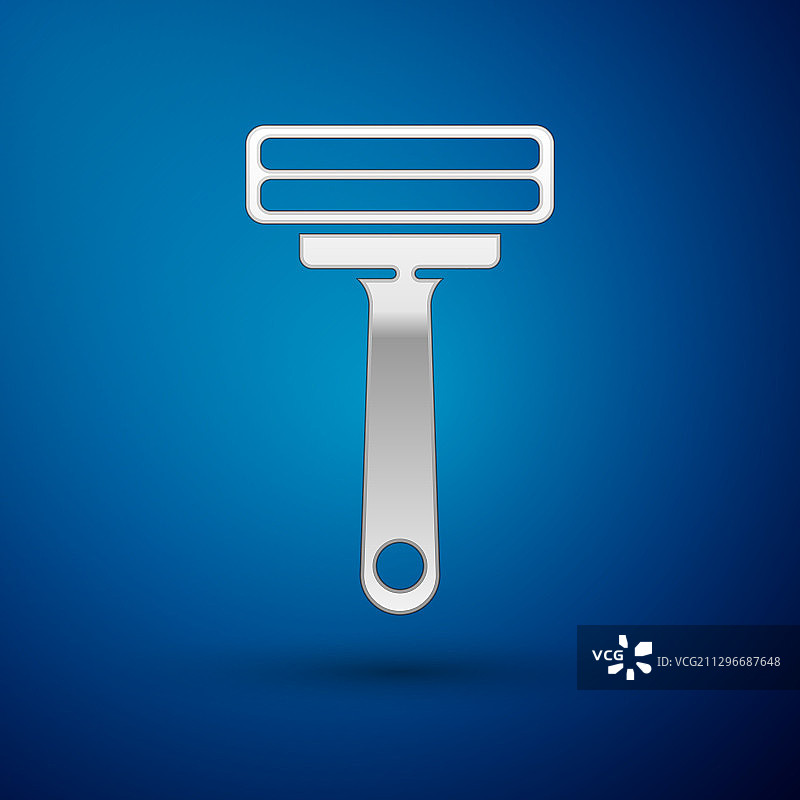 蓝色背景上的银色剃须刀图标图片素材