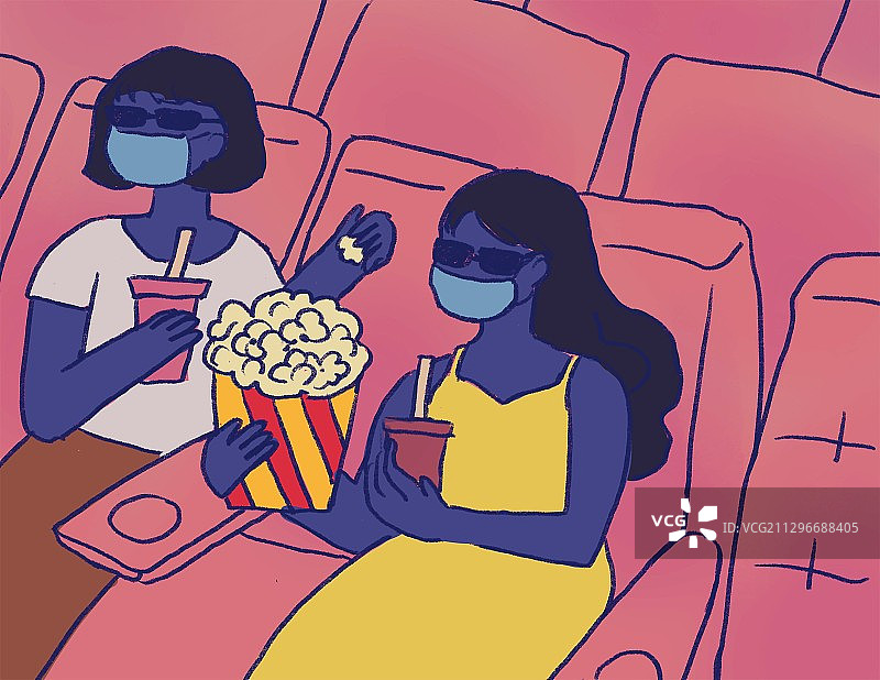 观众戴口罩看电影的插图图片素材