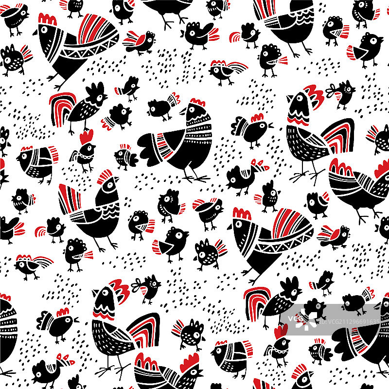 趣味复活节小鸡主题无缝图案图片素材