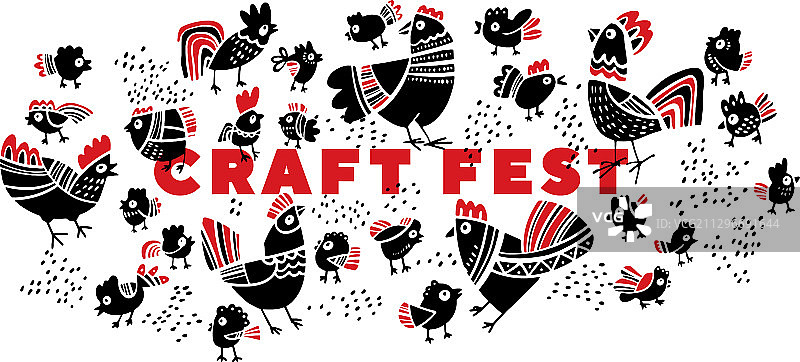 黑白公鸡母鸡和小鸡图片素材