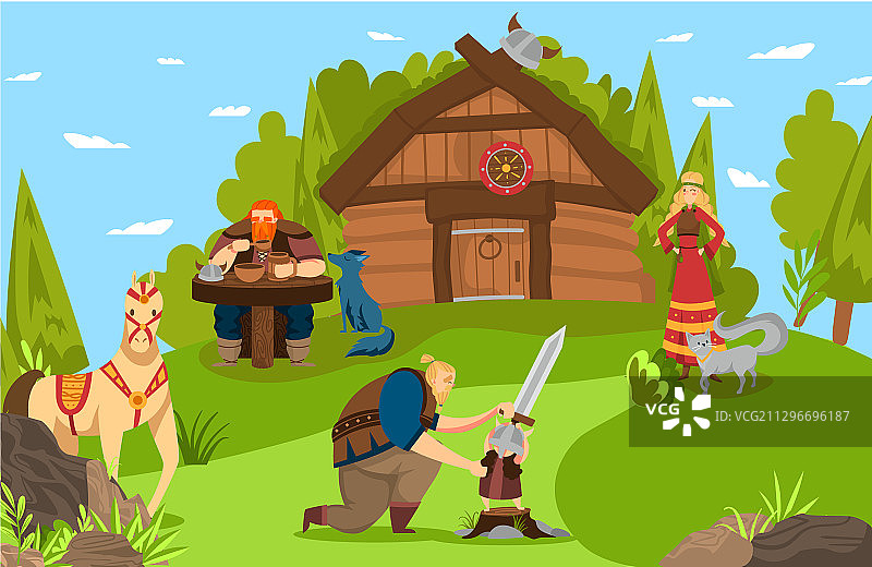 维京人和斯堪的纳维亚战士家庭图片素材