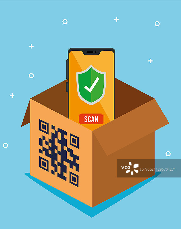 盒子和智能手机上的二维码设计图片素材
