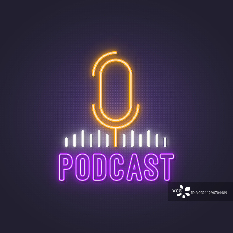 播客霓虹灯标志：明亮的发光工作室图片素材
