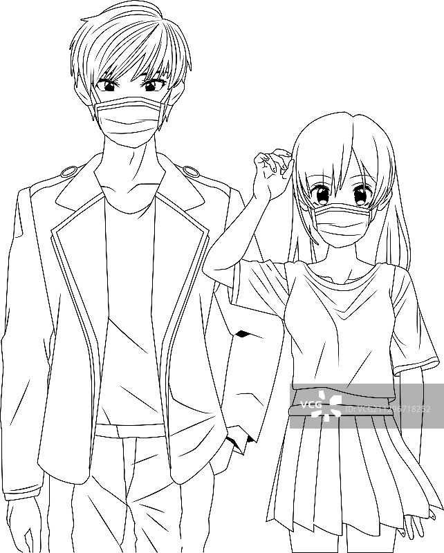 使用面膜的年轻情侣动漫人物图片素材