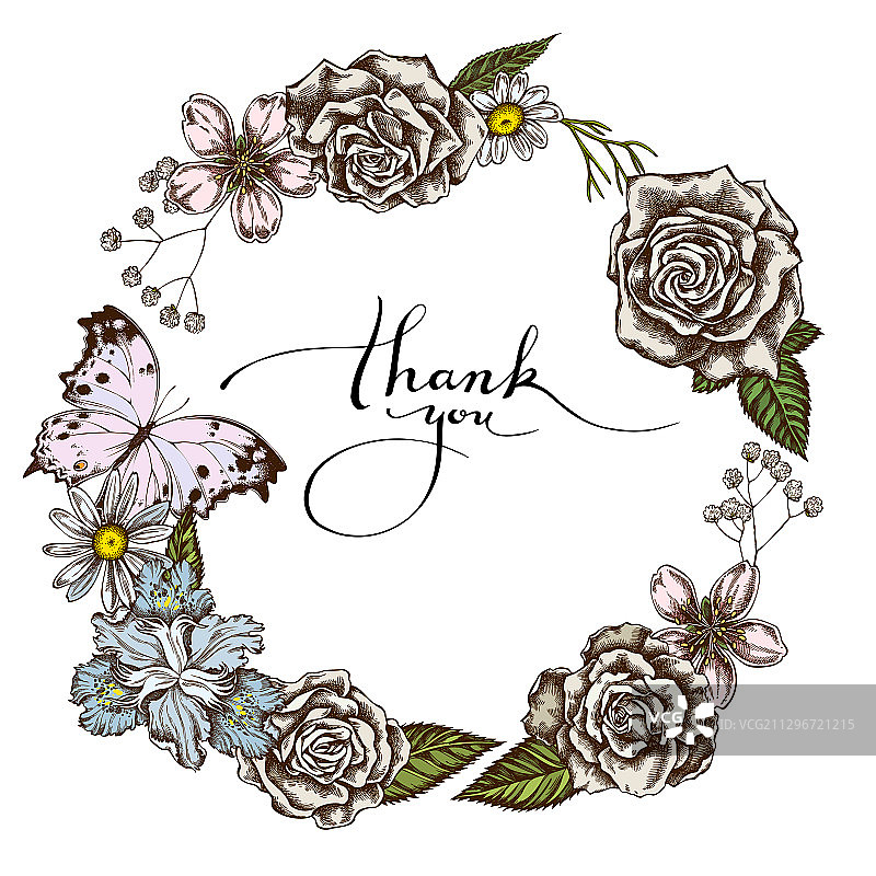 彩色鸢尾花满天星花环图片素材