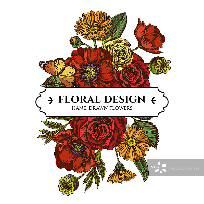 彩色罂粟花卉花束设计图片素材