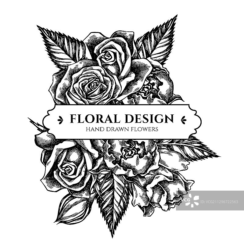 黑白玫瑰花束设计图片素材