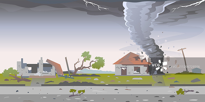 龙卷风摧毁房屋景观图片素材