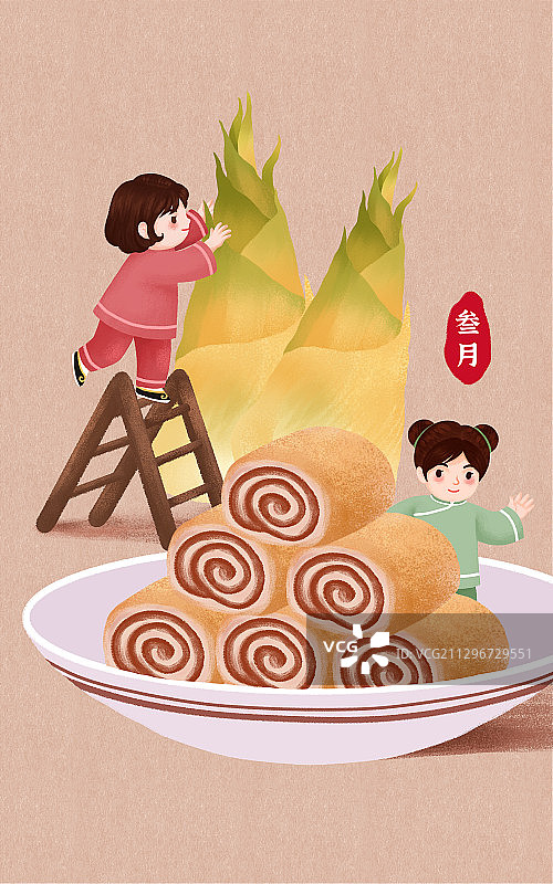 三月应季美食之驴打滚和春笋图片素材