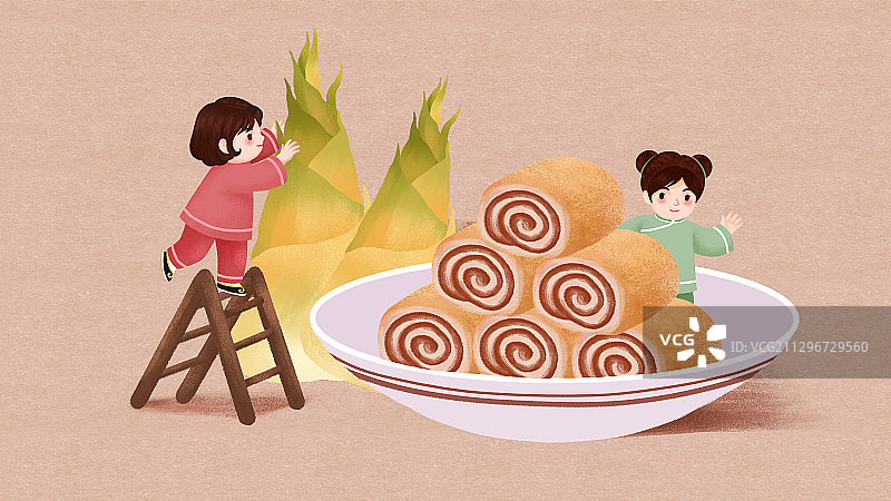 中式春季传统美食之驴打滚和春笋图片素材