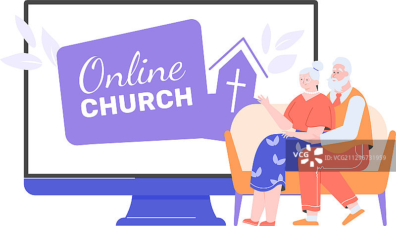老年人在网上参加教会活动图片素材