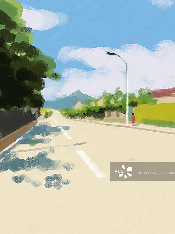 手绘城市街道风景插画图片素材
