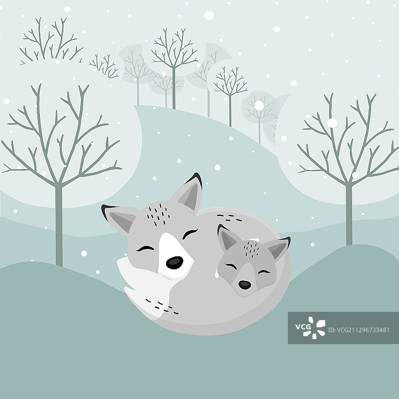 手绘北极狐和冬季背景图片素材