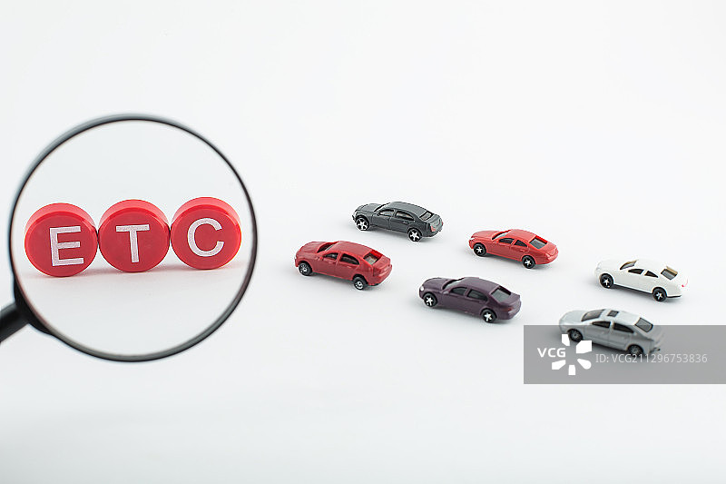 白背景上的汽车模型，电子不停车收费系统ETC创意图片。图片素材