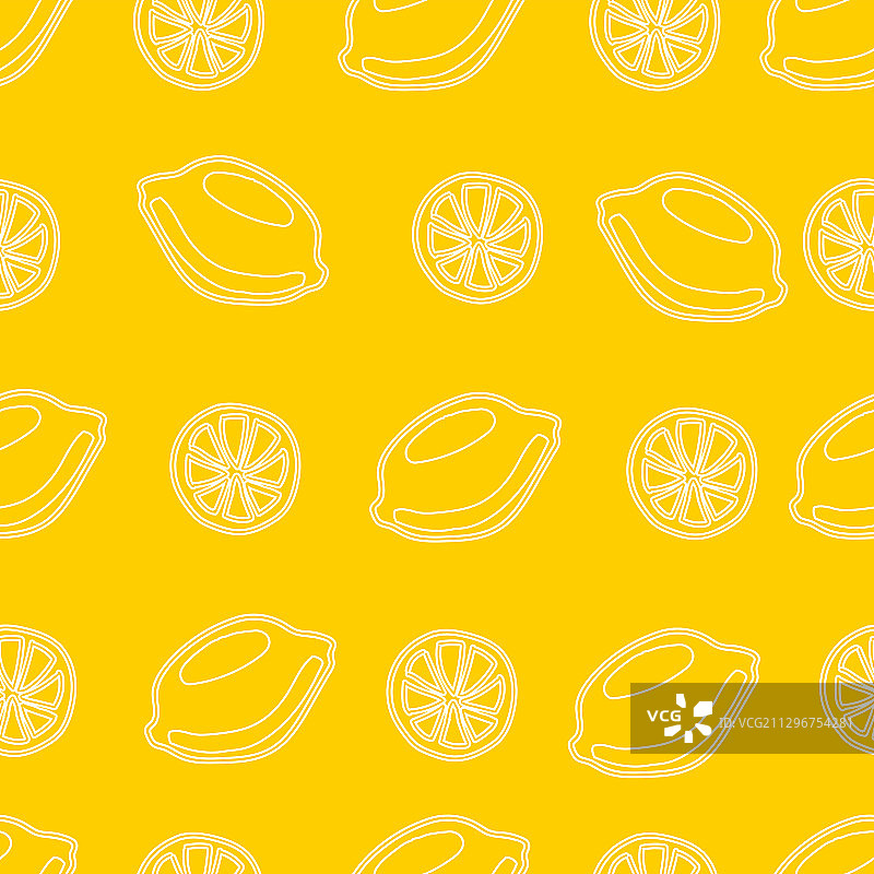 黄底柠檬线稿矢量插画无缝壁纸平铺背景图片素材