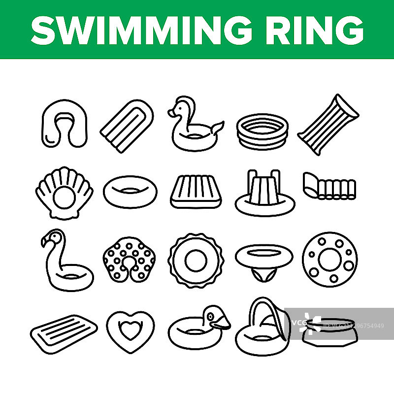 游泳圈和泳池垫图标集图片素材