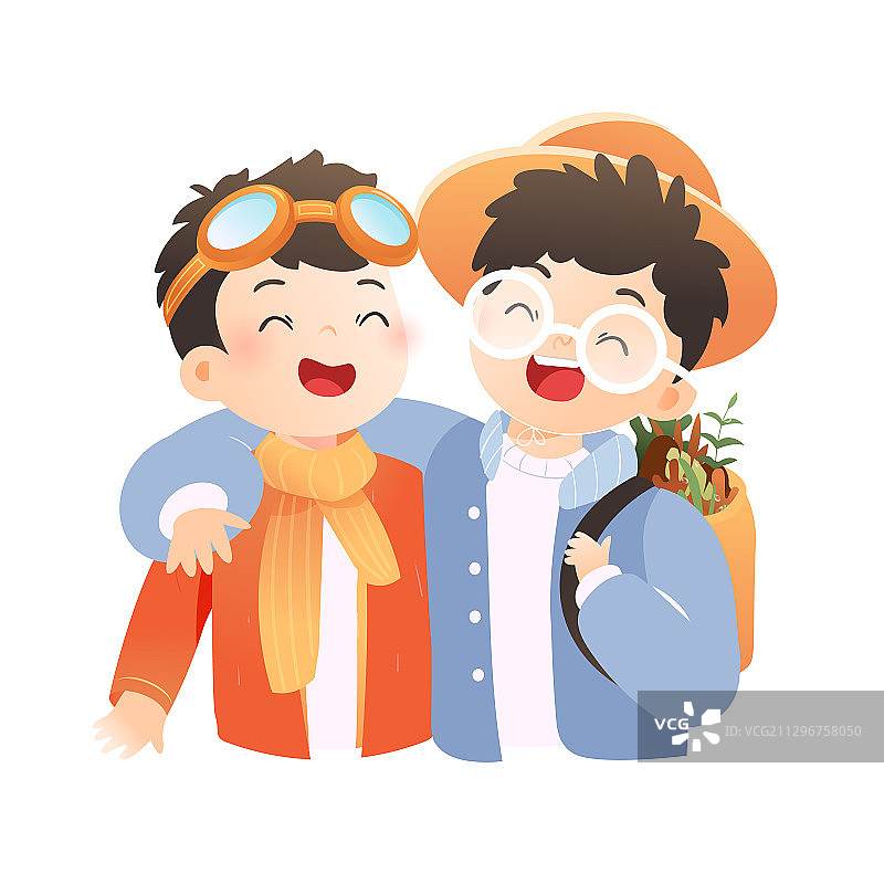 卡通寒露霜降二十四节气儿童亲子游女孩秋游出游旅行秋季矢量插画图片素材