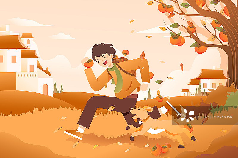 卡通寒露霜降二十四节气儿童亲子游女孩秋游出游旅行秋季矢量插画图片素材