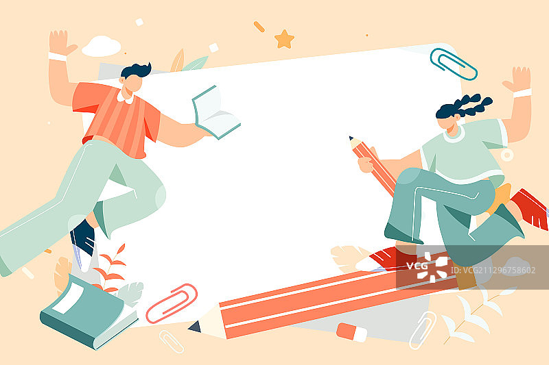 卡通学生开学新学期上学读书教育学习教师节儿童早教秋季矢量插画图片素材