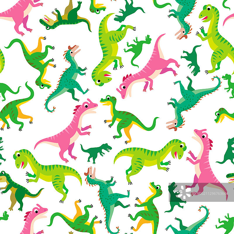 儿童恐龙和热带树叶图案图片素材
