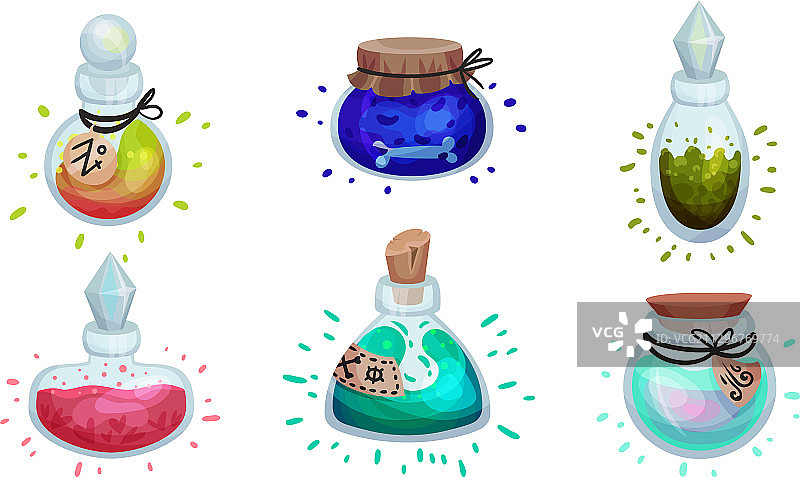 装有药水的玻璃瓶和玻璃罐图片素材