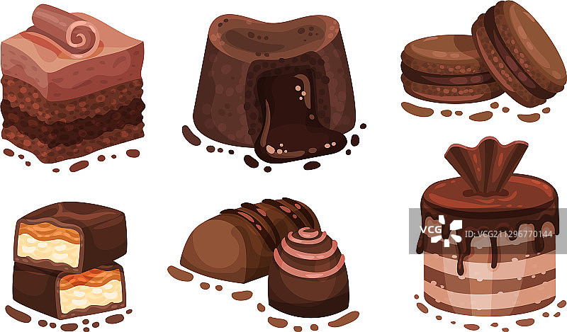 分层蛋糕和马卡龙巧克力甜点图片素材