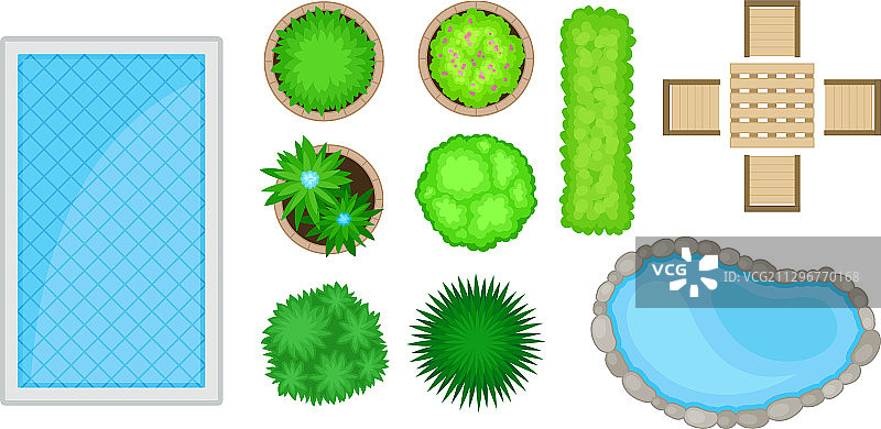 带绿色灌木的景观设计元素图片素材