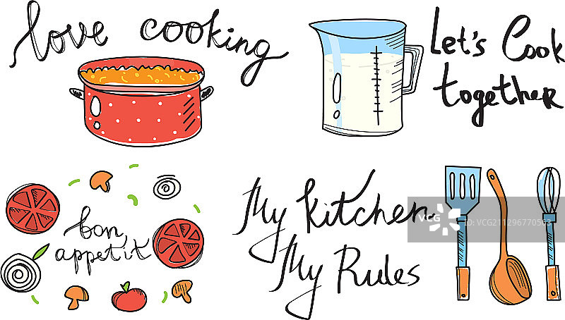 带有标题和文字的烹饪过程图纸图片素材