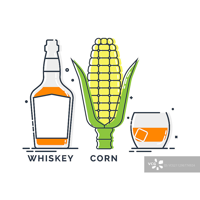 玻璃瓶装威士忌玉米产品图片素材