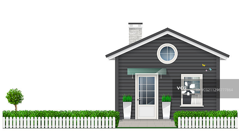 盆栽树木的可爱小房子图片素材