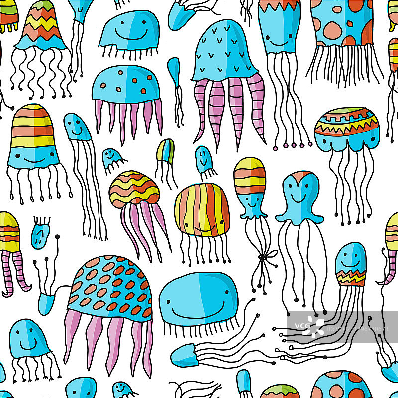 有趣的卡通水母无缝图案图片素材