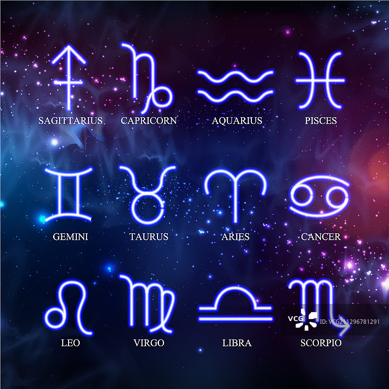 占星术霓虹灯十二生肖符号图片素材
